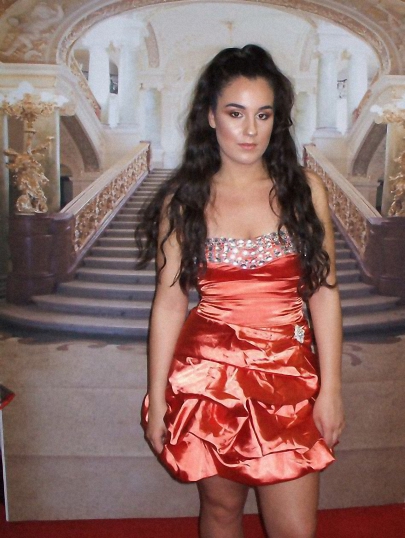 (image for) Orange Satin Rhinestone Mini Dress Size 10